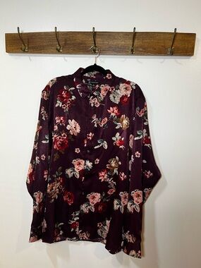INC International Concepts Burgundy Floral Button-Up Shirt